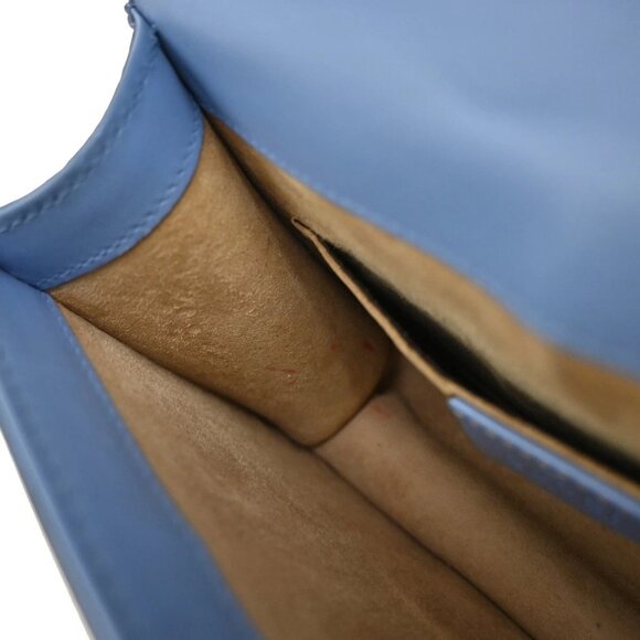 GUCCI Logo Sylvie Chain Mini Shoulder Bag Leather Blue GHW Italy 15EF777 - Picture 9 of 14